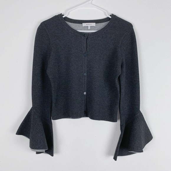 Milly Gray Knit Bell Sleeve Cardigan Size M - Picture 3 of 6